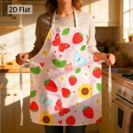 2D Flat 1pc Apron Sunflower& Strawberry Graphic Apron with Butterfly& Daisy Prints Cute Fruit Flower Pattern Printed Kitchen Apron Funny Summer Garden Design 26.77inch*21.65inch Unisex Durable Fade Resistant Comfortable Easy Clean for Kitchen Cooking